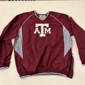 VINTAGE Texas A&M Aggies Windbreaker V-Neck Pullover Maroon Embroidered Logo XL